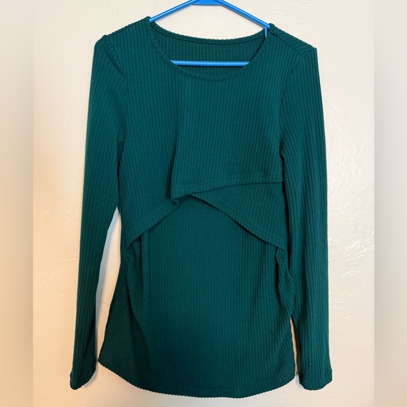 NWOT SHEIN Hunter Forest Green Ribbed maternity nursing sweater -L - Picture 4 of 6
